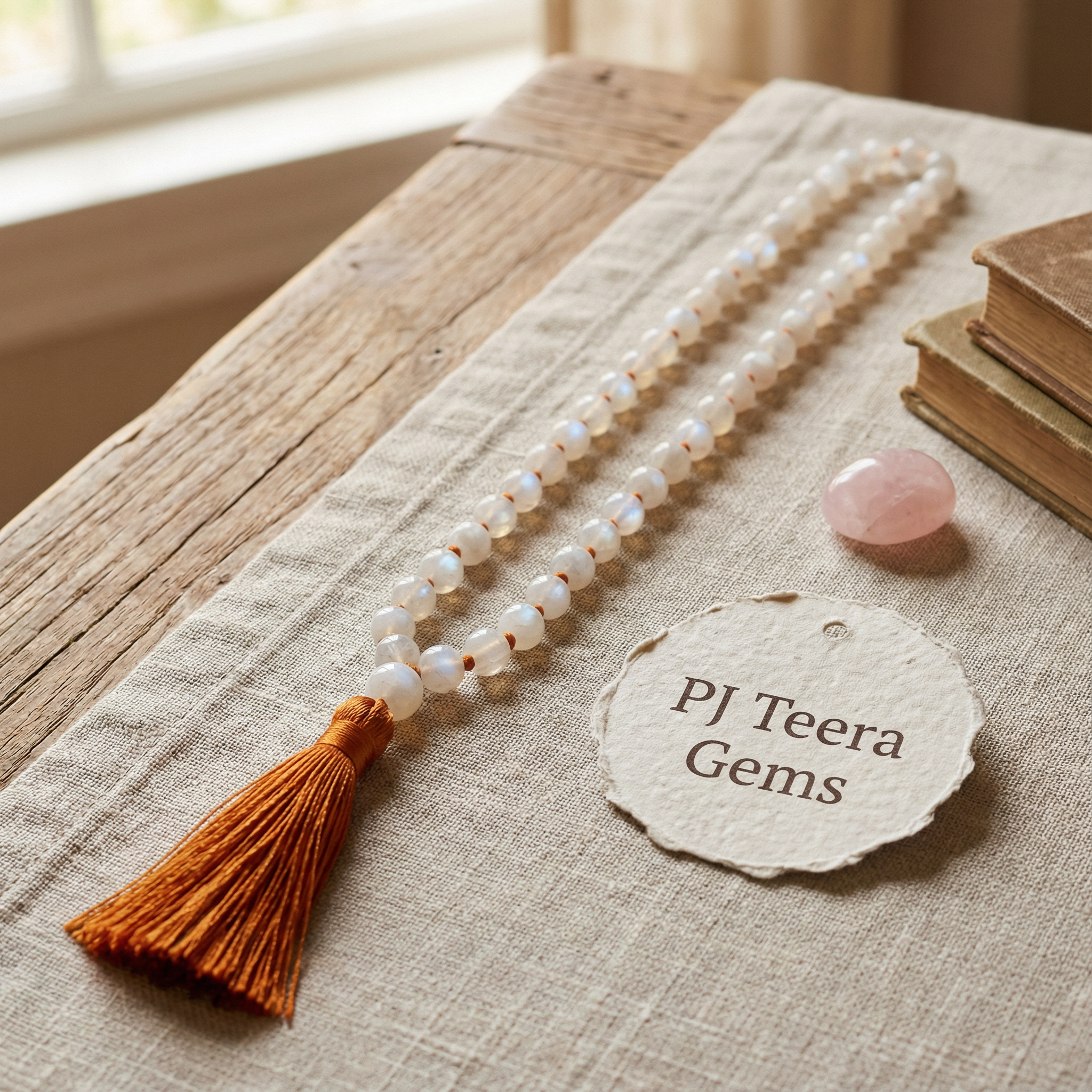 Moonstone Mala Necklace – 108 Beads for Intuition, Emotional Balance & Divine Feminine Energy | knotted mala 2